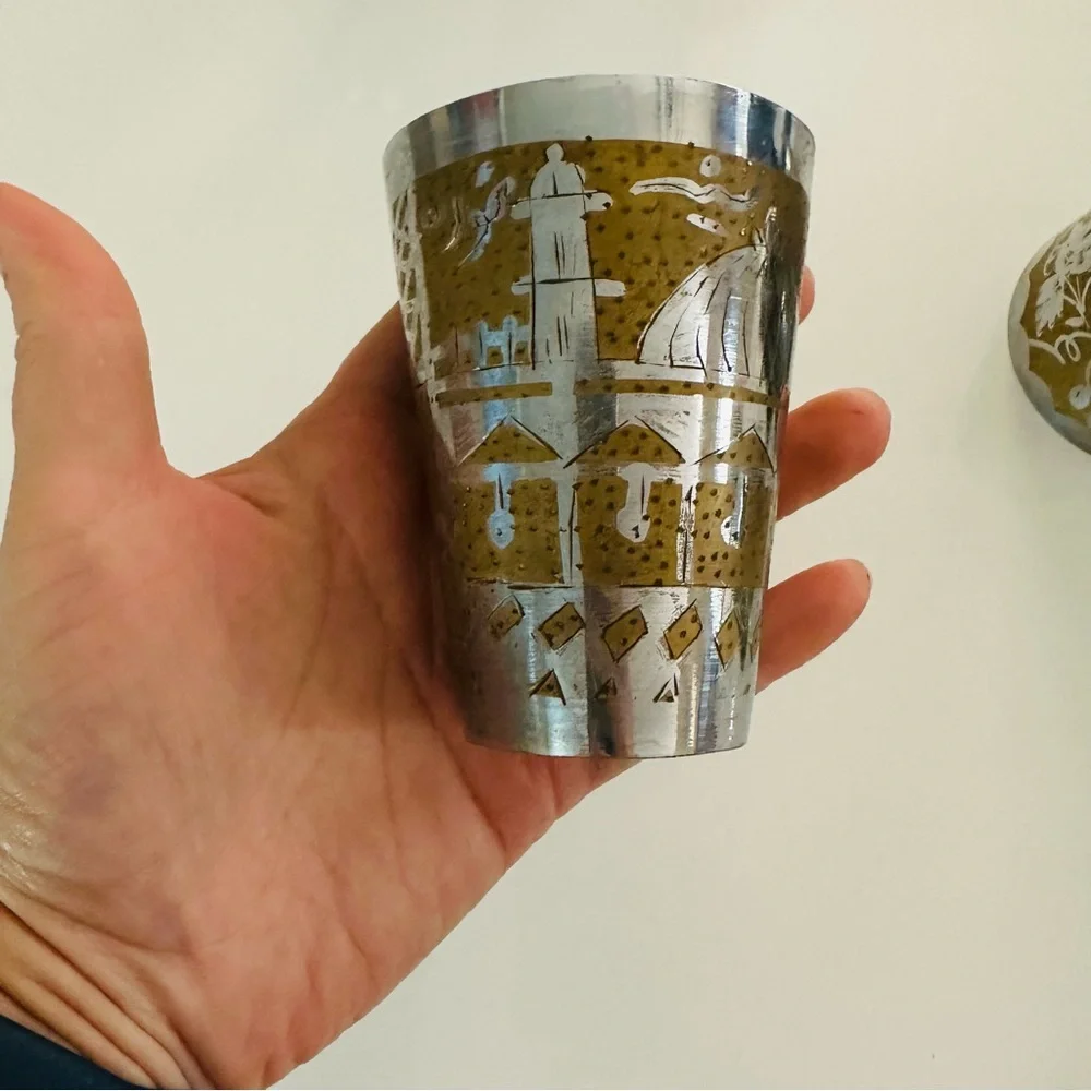 Vintage Dallah Coffee Set Brass Etched